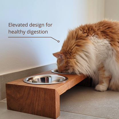 Wooden Pet Feeder with Stainless Steel Bowls | Homy Stork