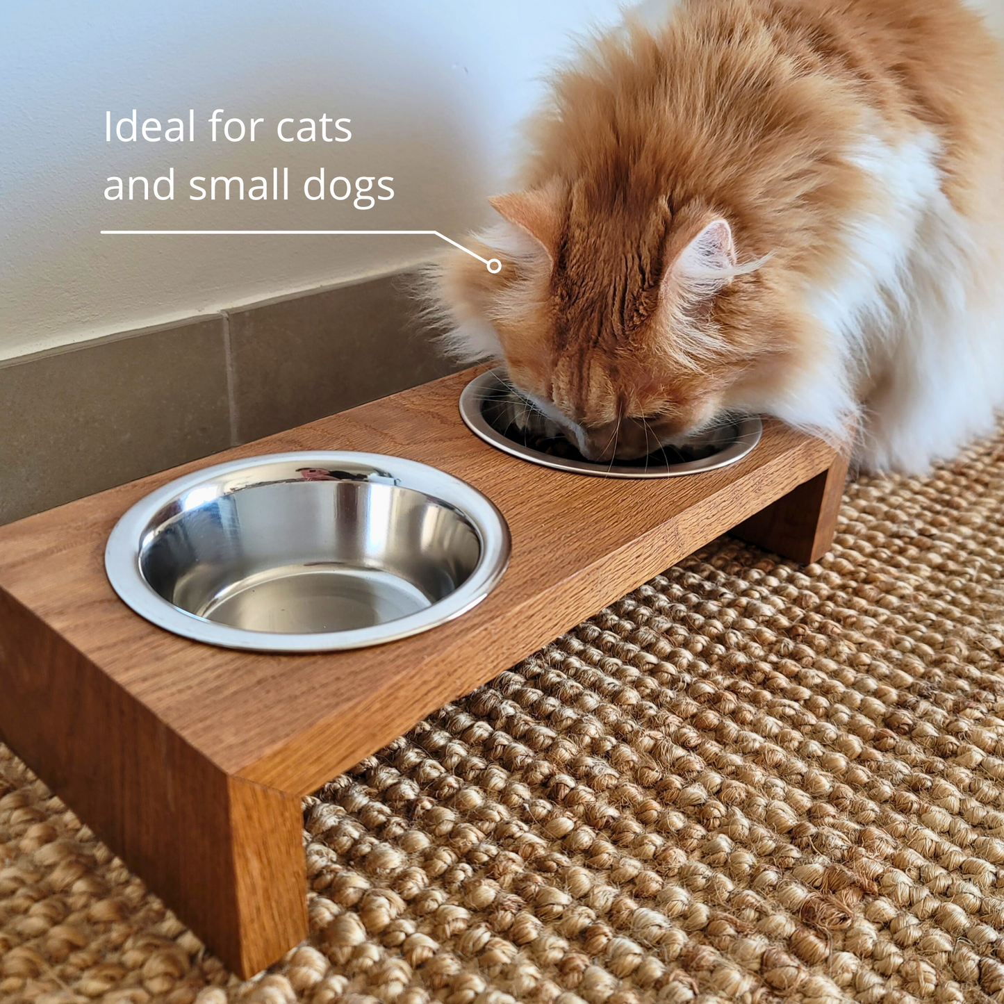 Wooden Pet Feeder with Stainless Steel Bowls | Homy Stork