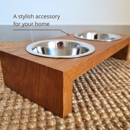 Wooden Pet Feeder with Stainless Steel Bowls | Homy Stork