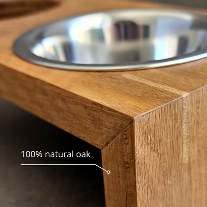 Wooden Pet Feeder with Stainless Steel Bowls | Homy Stork