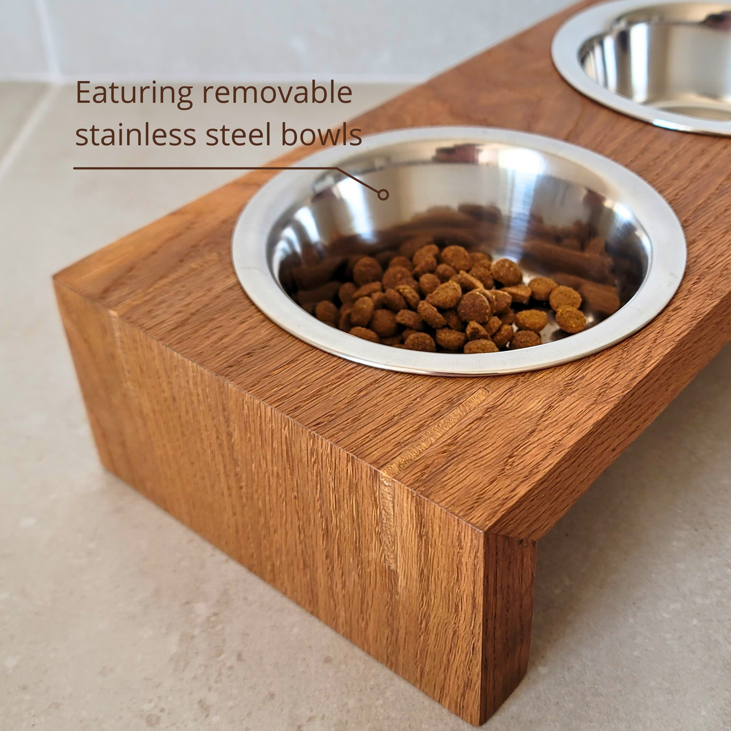 Wooden Pet Feeder with Stainless Steel Bowls | Homy Stork