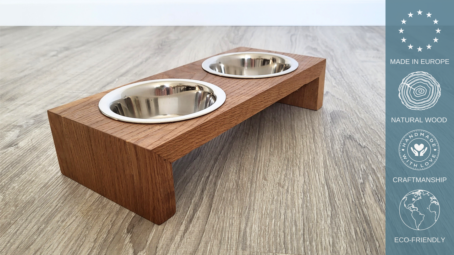 Elevated Wooden Pet Feeder with Stainless Steel Bowls | Homy Stork