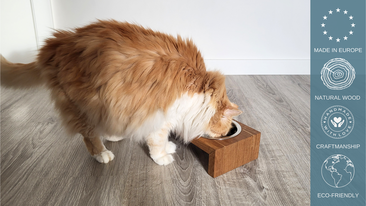 Elevated Wooden Pet Feeder with Stainless Steel Bowls | Homy Stork