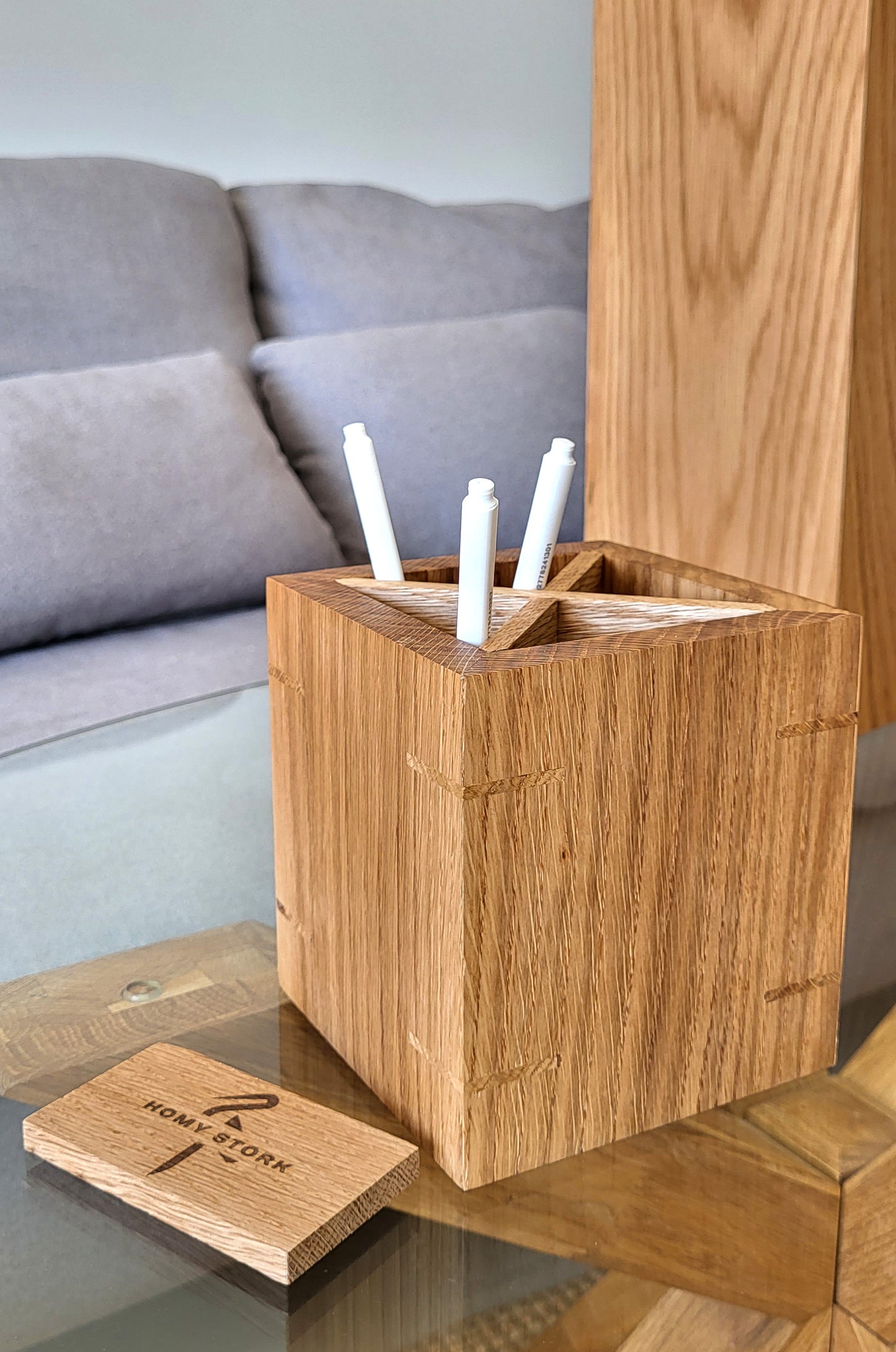 Oak Cube Desk Organizer - Elegance for Your Workspace by Homy Stork