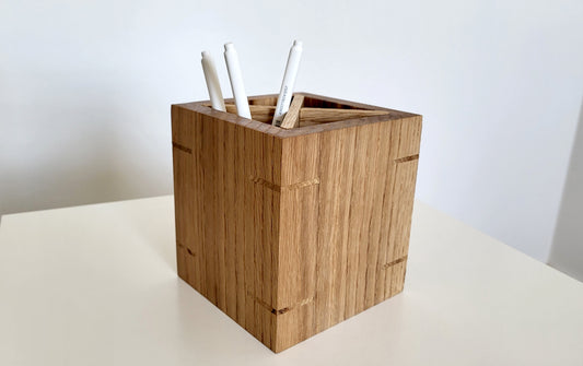 Oak Cube Desk Organizer - Elegance for Your Workspace by Homy Stork