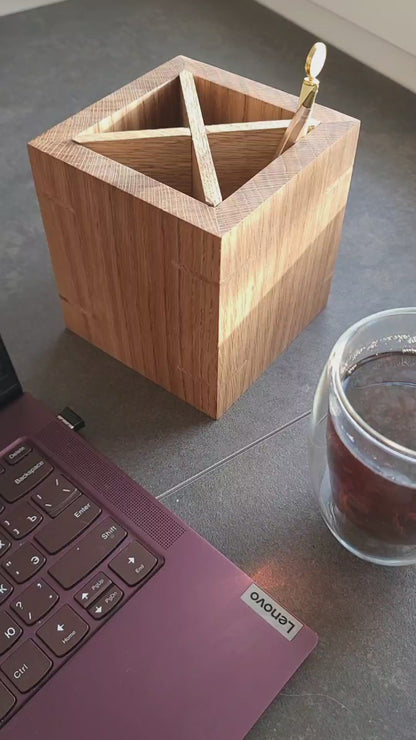 Oak Cube Desk Organizer - Elegance for Your Workspace by Homy Stork